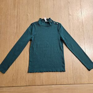 Janie and Jack Green Turtleneck With Gold Buttons Girl Size 7